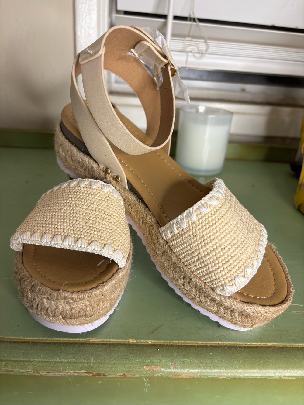 TOP Moda Cream Espadrille Platform Sandals with Ankle Strap